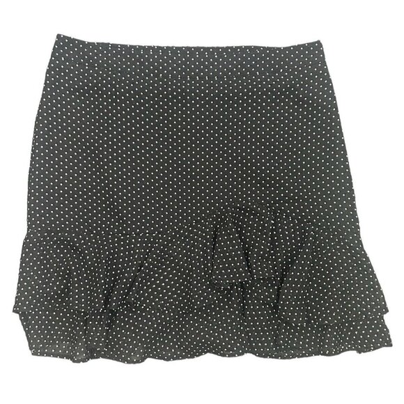 Ann Taylor Black Skirt White Polka Dot Knee Length Skirt Lined Ruffles - Size 14 - Picture 1 of 16